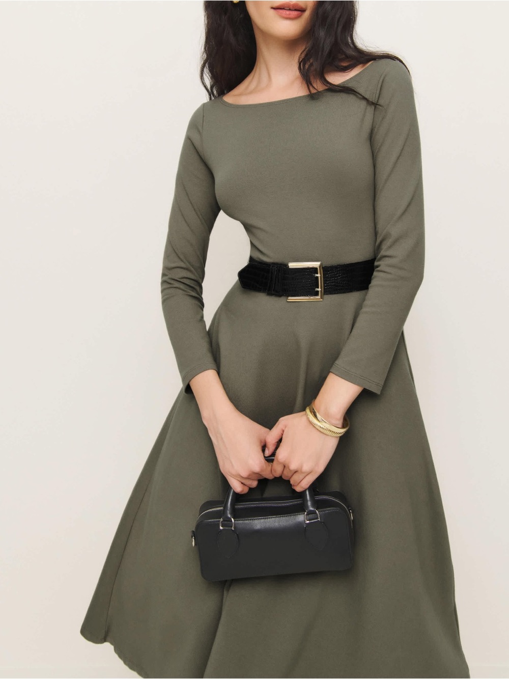 NEW Reformation Wiley Knit Midi Dress Poppyseed Green Boatneck Medium